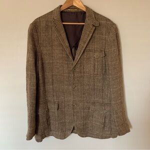 Men’s Rugby Ralph Lauren Brown Herringbone Tweed Blazer Linen Silk 44R
